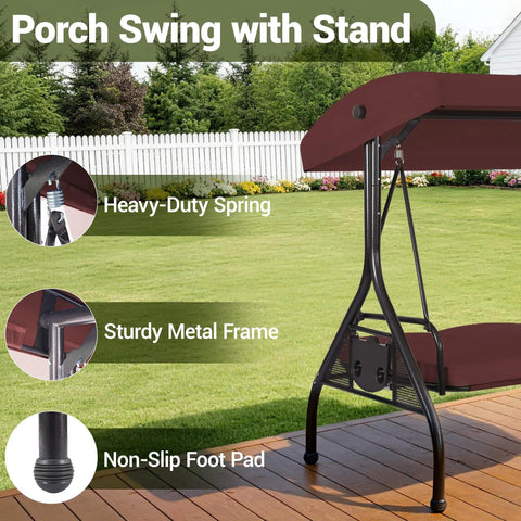 Three Seat Outdoor Porch Swing With Adjustable Canopy And Convertible Bed Two In One Patio Glider For Adults