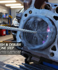 Engine Cylinder Hone Tool 4 1/8 Inch With 240 Grit Ball Brush in use on metal engine cylinder, honing and deburring process visible.