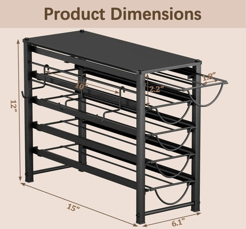 5 Tier Metal Coffee Pod Organizer Drawer Holds 70 K Cups, Countertop Storage dimensions with 3 cup rack, black metal