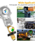 two-stage propane regulator for RVs with gauge and connectors for tanks and generators, compatible with outdoor gas grills and heaters