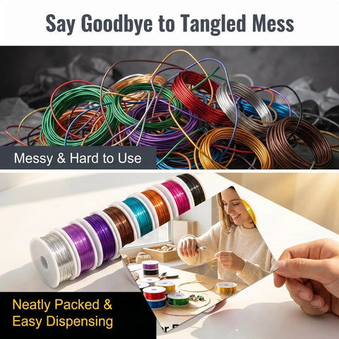 24 Gauge Jewelry Wire Set For Beading, Tarnish Resistant Craft Wire 0.5mm In 12 Dope Colors, Colored Iron Beading Thread For Wrapping, DIY Supplies Kit With 20M Per Roll, 12 Rolls, Total 240M in neat spools for easy dispensing