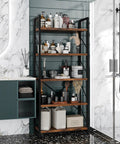 Five Tier Bookshelf Rack Industrial Modern Tall Bookcase For Living Room Bedroom And Office Dope Brown Wood Shelf With Wide Storage