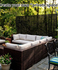 72 Inch Outdoor Privacy Screen With Stand, Metal Fence Panels in garden setting with patio furniture