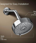 Purist Three Function Showerhead 2.5 Gpm Polished Chrome with dimensions and installation details displayed