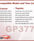 Compatible models list for Engine Air Filter Replacement For Toyota Camry, RAV4, Highlander, Avalon, 2018 to 2025 gas models.