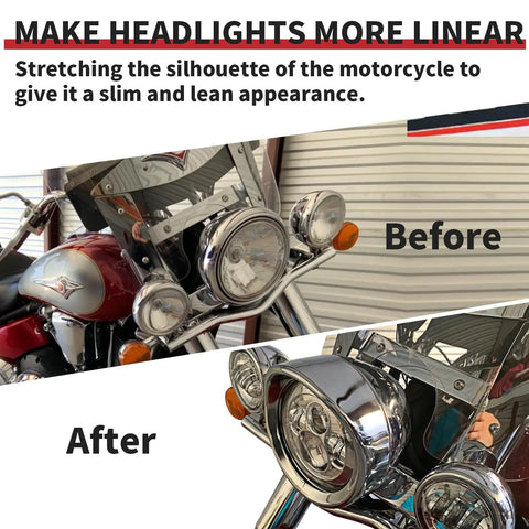 Before and after images showing installation of 7 Inch Black Headlamp Visor Trim Ring Bezel For Harley Touring Street Glide Electra Glide