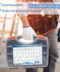Stainless Steel Black Workhorse Rivet Kit With Pop Rivets And Washers 1280 Pieces held by person in work attire.