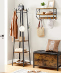 Dope Industrial Coat Rack With Three Shelves And Hooks For Scarves Bags And Umbrellas, Free Standing Hall Tree With Steel Frame in Entryway
