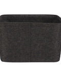 Hella Spacious Rectangular Felt Storage Basket With Faux Leather Handles, Collapsible Gray Organizer Bin For Toys Gear And Linens, front view.