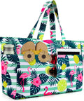 Extra Large Waterproof Beach Bag With Zipper And Wet Compartment Foldable Lightweight Weekender Tote with tropical print