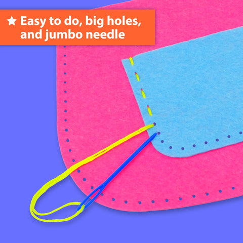Starter Sewing Bag Kit For Kids Fun DIY Mini Bag Projects Animal Theme Crafts showing jumbo needle threading felt