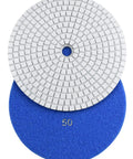7 Inch Wet Diamond Polishing Pad Set, 7 Pieces, Grit 50 to 3000, Velcro Backed, pro grade resin bonded pads showing grit 50 close-up