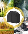 Heavy Duty Miter Saw Cover With Integrated Dust Guard Boasts Solid Shop Armor For Twelve Inch Equipment shown with weather protection features.