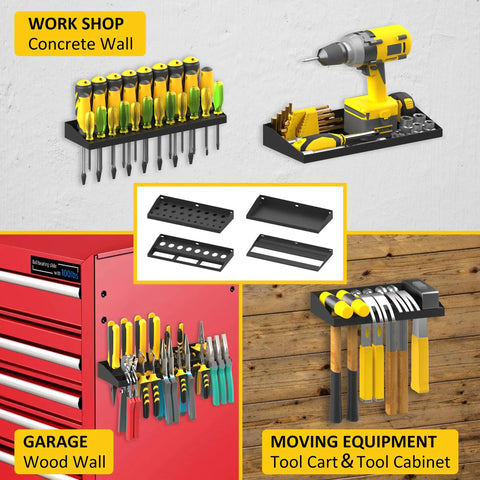 Wall Mounted Tool Rack Set 4 Pack Handy Screwdriver Organizer, Pliers Holder And Hammer Rack With Metal Hardware Tray for Workshop