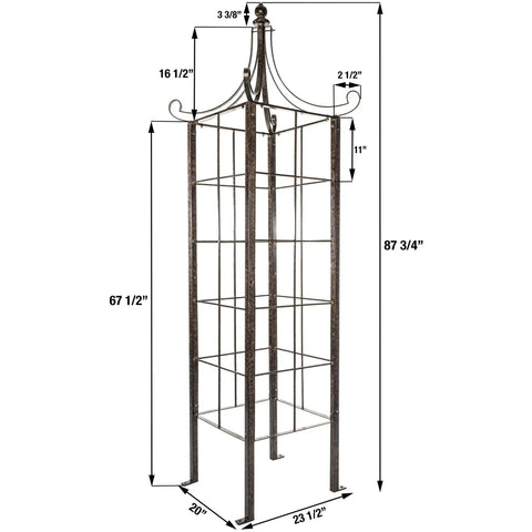 Seven And A Half Foot Tall Iron Garden Obelisk Trellis For Climbing Roses Clematis And Jasmine Heavy Duty 77 Lb with finial