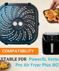 Upgraded Heavy Duty 8QT Air Fryer Grill Plate With Killer Nonstick Coating Compatible Perfect Fit Crisper Tray Rack Insert For PowerXL Vortex Pro. Top view of carbon steel crisper plate.