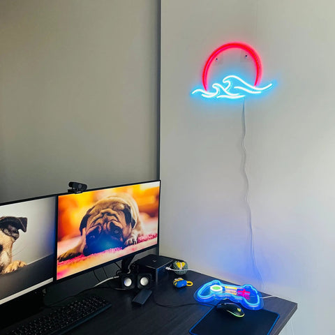 Sunrise And Waves Neon Light LED Sign For Bedroom Wall Decor Anime Inspired Ukiyo E Style Neon Sign With Soft Ambient Glow