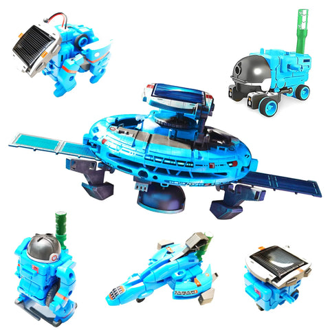 Solar Robot Kit For Kids Six In One Science Toys With 120 Pcs Building Experiments For Ages 8 To 12 Boys And Girls Hands On Solar Powered Education Gift For Curious Minds showing six robot models in blue