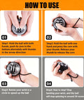 Grip Strength Gyro Ball Exerciser With LED Lights No Batteries Needed Portable Carry Bag for wrist training, shown in 4-step use guide