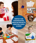Children using Foil Fun Letter And Number Sticker Set For Mess Free Arts And Crafts Projects, creating cards and scrapbooks.