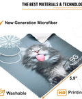 Microfiber cleaning cloth for glasses with cat print; blue-gray, 5.9-inch square, washable; for phones and screens