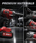 Heavy Duty Cordless Impact Wrench With Beefy Torque And No Sweat Operation 1350 Nm High Output Battery powered impact wrench with reinforced sockets.