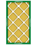 16x25x1 MERV 11 Pleated Air Filter For Pets And Allergies, Electrostatic HVAC Replacement, front view of yellow filter with green border