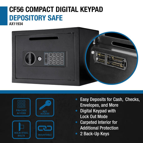 Digital Depository Safe For Cash And Mail Front Load Drop Box With Multi User PIN Lock Steel Construction Anti Pry Hinges Backup Keys