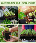 80 Count Two Point Five Inch Square Seedling Pots With Five Seed Starting Trays Kit For No Fuss Germination, shown in use by gardeners.