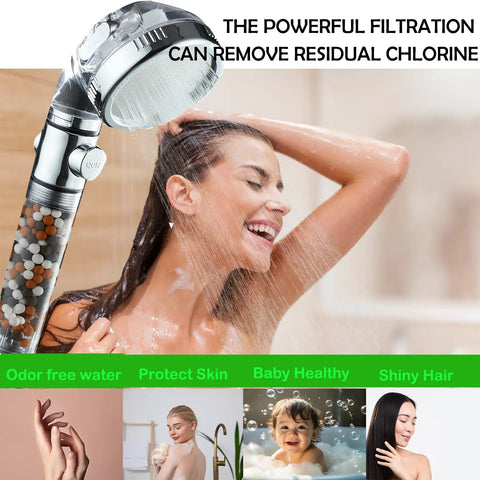 Purifying Shower Head With Beads For Hard Water No More Dry Skin, 3 Function High Pressure Handheld Shower In Use