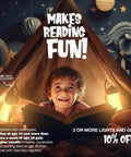 Child reading with Kids Book Night Light Lantern For Camping And Reading USB Rechargeable Desk Lamp creating ambient glow