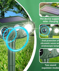 Solar Powered Ultrasonic Animal Repellent For Outdoor Yards And Gardens With Motion Sensor And Strobe Light Dual Mode Audible Alarm Or 25KHz Ultrasonic Deterrent Weatherproof Critter Shield Against Rodents Coyotes And Raccoons, green solar panel