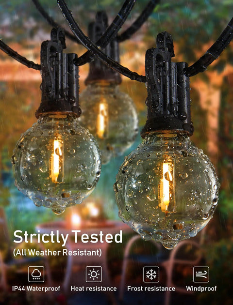 LED Outdoor String Lights 100ft With 104 Bulbs Weatherproof Shatterproof Patio Lights For Backyard Vibes E12 Socket Closeup