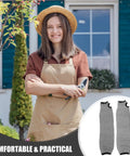 Heavy Duty Cut Resistant Arm Sleeves With Thumb Hole For Welding And Mechanics Tough As Nails Anti Scratch Forearm Guards worn by woman in garden.