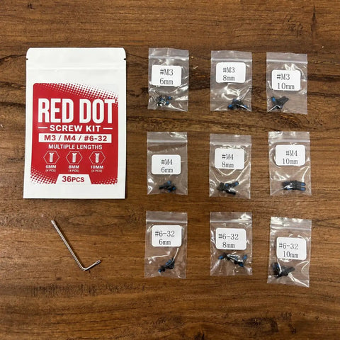 KickAss Torx Optic Mounting Screws Kit With M3 M4 And 6-32 Threads Locks Down Hard With Premium Threadlocker 36 piece set with labeled bags