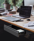 Under Desk Drawer Organizer 18 Inch Pull Out Storage Mounted Under Desk Or Workbench Black with open drawer