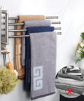 Swivel Towel Rack With 4 Arm Design, 13.8 Inch 304 Stainless Steel Wall Mounted Towel Holder, Brushed Nickel, towels shown.