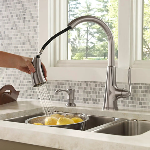 Kitchen Pull Down Hose Replacement For F5297PD Pasadena Faucet, flexible sprayer showing water flow over lemons in sink