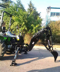 Beast Workhorse 3 Point Hitch Backhoe For Tractors With 9 ft Digging Depth 180 Degree Swing Two Buckets 10 Inch And 15 Inch Cat 1 And Cat 2 Linkage Hydraulic Thumb Upgrade New In Box attached to tractor