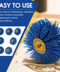Close-up of blue brush from 7 Piece Nylon Wheel Brush Set With One Quarter Inch Shank Multi Grits 80 120 180 240 320 400 600 Heavy Duty Pro Grade Drill Brush For Rust Paint Corrosion Removal And Surface Prep