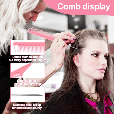 Person using 3 Pcs Slick Back Hair Brush Rat Tail Comb Edge Brush Set For Girls Kids Toddlers Sleek Ponytail Bun Edge Control