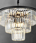 Lit 12 Light Crystal Chandelier, 23.64 Inch Black Three Tier Pendant Ceiling Light Fixture for Dining Room and Foyer