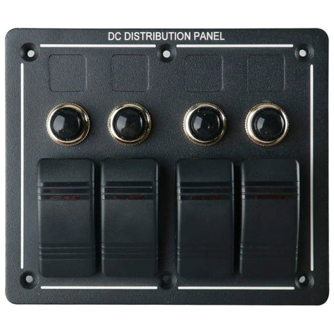 4 Gang Aluminum LED Rocker Switch Panel With Circuit Breaker Waterproof Splash Proof Marine Boat RV Durable Anti Corrosion For Tough Wet Environments Ready, close-up view