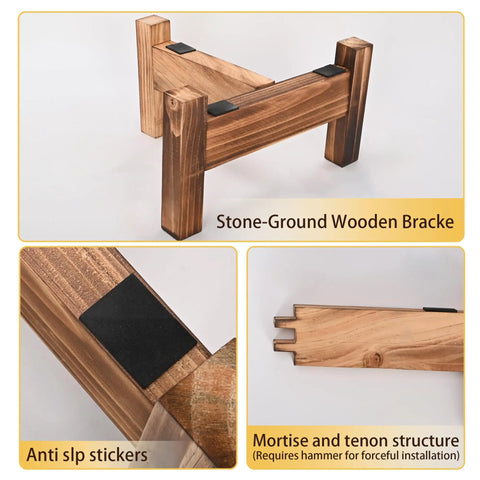 Old School Stone Grain Mill Hand Grinder wooden bracket with anti-slip stickers and mortise and tenon structure detail.