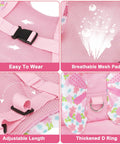 Close-up of a pink 3 In 1 Toddler Harness Leash Set With Anti Lost Wrist Link For Girls And Boys, showing mesh pad and D ring details.