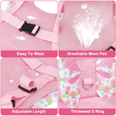 Close-up of a pink 3 In 1 Toddler Harness Leash Set With Anti Lost Wrist Link For Girls And Boys, showing mesh pad and D ring details.