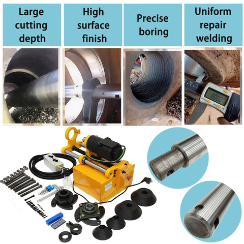 HayWHNKN portable precision boring machine, yellow, 110V on-site hole drilling for heavy machinery.