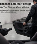 Slick Heavy Duty Quick Release Steering Wheel Adapter With Anti Theft Security Hub And Beefy Bolt On Heightening Boss Kit For Street Rods And Race Builds Black, user detaching steering wheel.