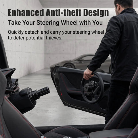 Slick Heavy Duty Quick Release Steering Wheel Adapter With Anti Theft Security Hub And Beefy Bolt On Heightening Boss Kit For Street Rods And Race Builds Black, user detaching steering wheel.