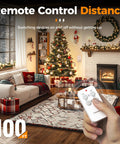Remote Control Outlet Plug Set With One Remote And Two Outlets in festive living room with Christmas tree, 100 ft RF range